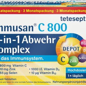 tetesept Immusan C 800 5-in-1 Depot Complex – für das Immunsystem – Nahrungsergänzungsmittel mit Vitamin C, D, B12, Zink und Selen – 1 x 90 Tabletten (3 Monatspackung)