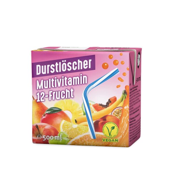 Durstlöscher Multivitamin: Erfrischungsgetränk mit Fruchtsaft aus 12 Früchten, Pfandfreies Trinkpäckchen, Vegan, Fruchtsaftgetränk ohne Kohlensäure, Ideal Für Unterwegs & Zuhause, 12 x 500 ml