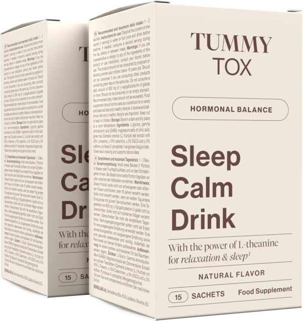 Sleep Calm Drink - Entspannung mit Glycin, L-Theanin, GABA, Magnesium, Vitamin B6 und Mangan - Ohne Melatonin - 30 Beutel für 30 Tage - Tummy Tox