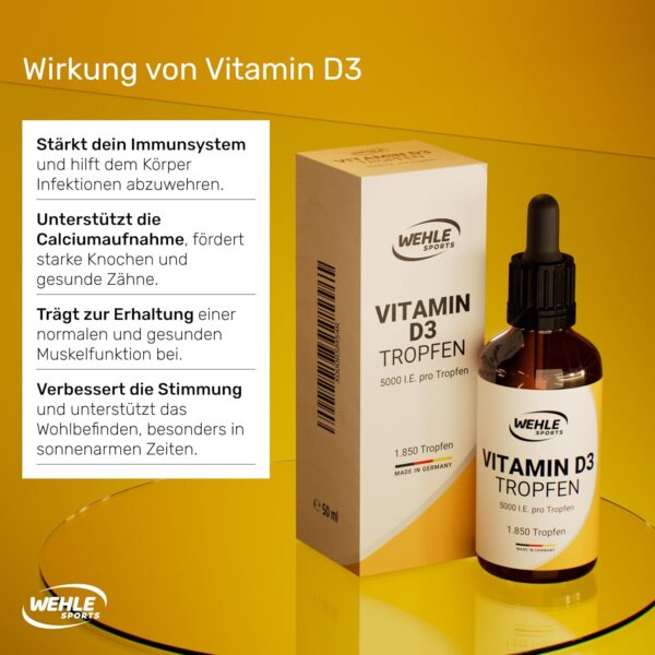 Vitamin D3 Laborgeprüfte 5000 IE pro Tropfen hochdosiert Vergleichs-Sieger 2019-2021 - Hoch bioverfügbares Vitamin D flüssig 50ml (1850 Tropfen) mit MCT-Öl aus Kokos – Bild 3