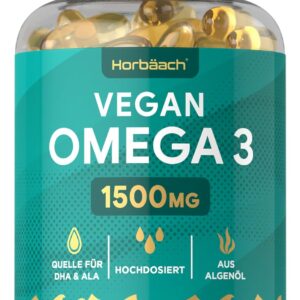 Omega 3 Vegan 1500mg aus Algenöl | 60 Kapseln mit Hochdosiert ALA und DHA pro Portion | von Horbaach