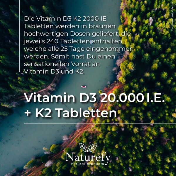 Vitamin D3 K2 Hochdosiert 20.000 – 240 Tabletten – VitaminD 20.000 IE – Vitamin D3 K2 Tabletten – Vitamine D3 + K2 Hochdosiert – Bild 4