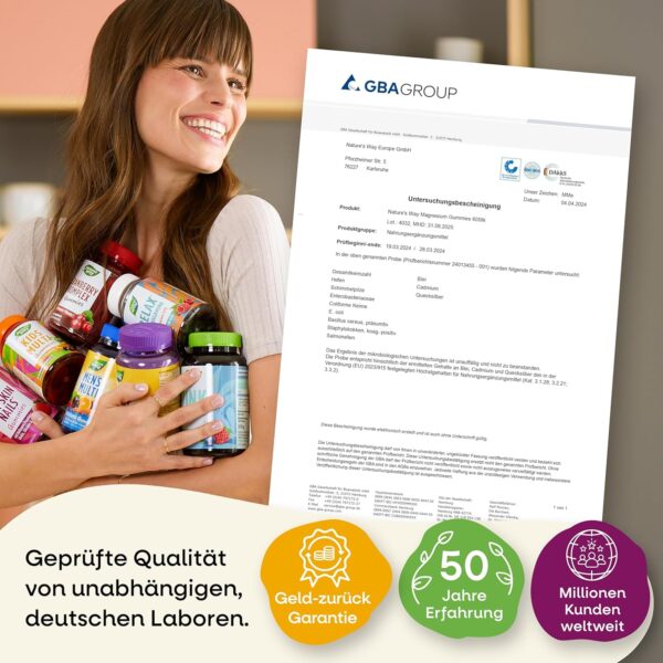 Magnesium Gummies hochdosiert - 180mg Magnesium für Kinder & Erwachsene aus Magnesiumcitrat für Muskeln und Nerven - laborgeprüft vegan Alternative zu Kapseln & Tabletten - 60 Stk hochdosiert – Bild 6