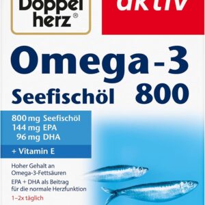Doppelherz Omega-3 Seefischöl 800 – Mit EPA und DHA sowie Vitamin B1 als Beitrag für die normale Herzfunktion – 120 Kapseln
