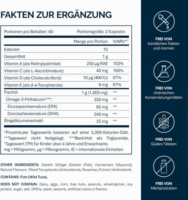 NFO OMEGA-3 KIDS [120 Kapseln] aus Fischgelatine, Hochdosiertes norwegisches Fischöl mit EPA und DHA in Triglyceridform sowie Ringelblumenextrakt, Vitamin D3, A, C und E, Für Kinder ab 4 Jahren – Bild 7