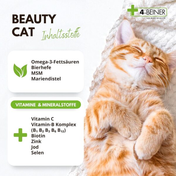 4-BEINER Beauty-CAT, Multi-Vitamine & Mineralien für Katzen für glänzendes Fell, Vitalität & Wohlbefinden mit Omega 3, MSM, Vitamin B & C, Zink etc. – Bild 4