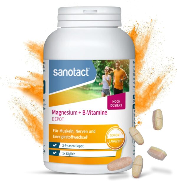 sanotact Magnesium 500 plus B Vitamine 180 Tabletten | Hochdosiertes Magnesium für Muskeln & Nerven | 100% Vegan