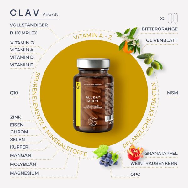 Multivitamin Kapseln hochdosiert - 30 wertvolle Vitamine A-Z, Mineralstoffe, Spurenelemente & Pflanzenextrakte - All In One Premium Multi Vitamine - natürlich & vegan – Bild 4