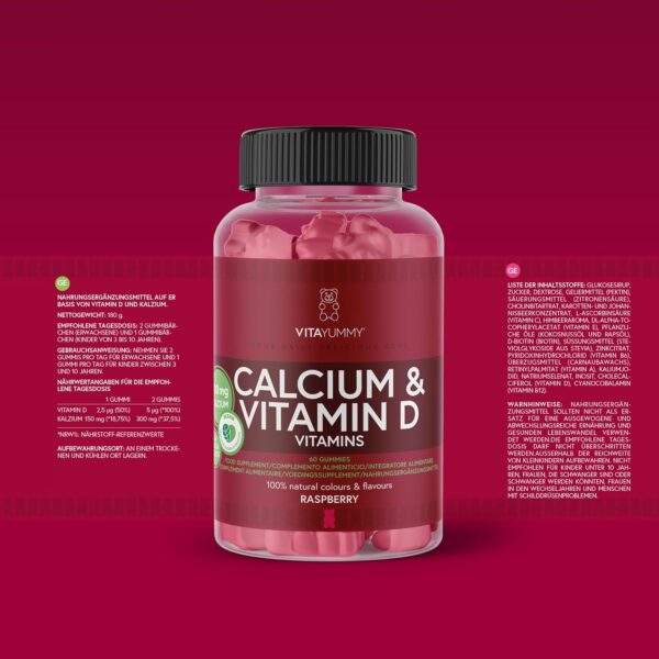 VITAYUMMY Calcium & Vitamin D3 Vegane Vitamin Gummibärchen - Vitamine Kinder & Erwachsene - Immunsystem Stärken - Fördert die Zahn- und Knochengesundheit - 60 Vitamin Gummies 1 Monat – Bild 5