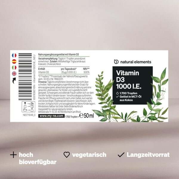 Vitamin D3 Tropfen – 1000 I.E. pro Tagesdosis (1 Tropfen) – Langzeitvorrat mit 50 ml – für beste Bioverfügbarkeit in MCT-Kokosöl gelöst – flüssig, hochdosiert, vegetarisch – Bild 6