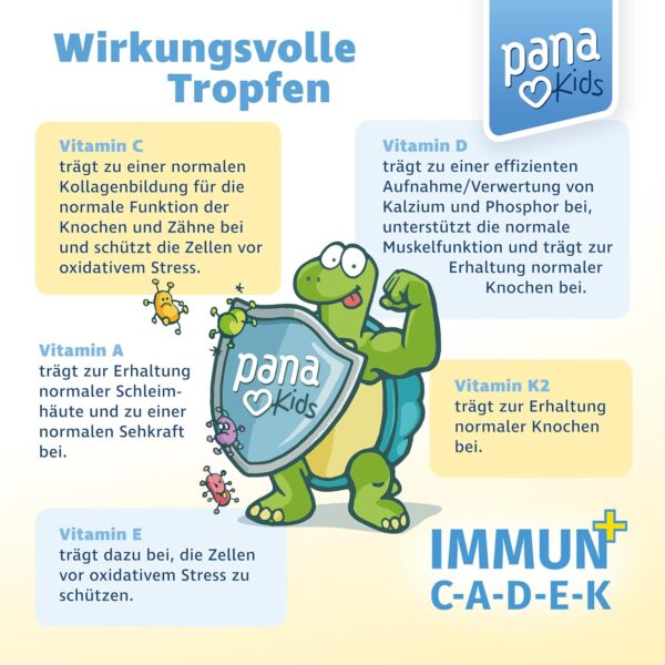 PanaKids IMMUN+ C-A-D-E-K Tropfen für Kinder – 30 ml – Mit Vitamin A, C, D3, E, K2 für Immunsystem & Knochen & Zellen – Hohe Bioverfügbarkeit – Laborgeprüft – Zuckerfrei & Vegan – Made in Germany – Bild 8