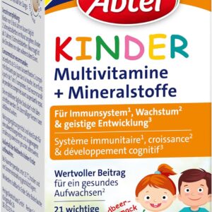 Abtei Kinder Multivitamine + Mineralstoffe - Für ein gesundes Aufwachsen* von Kindern - Ab 3 Jahren - Mit 21 wichtigen Nährstoffen - Glutenfrei, Laktosefrei, Gelatinefrei - 75 Schmelztabletten