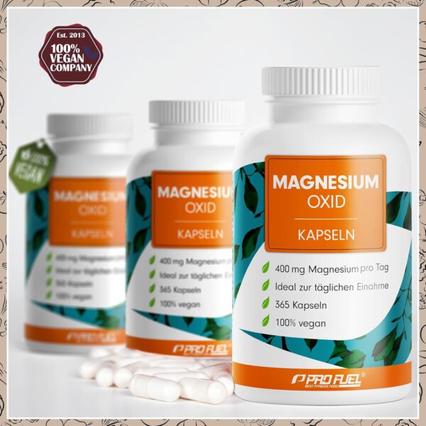 Magnesium Kapseln 365x (1 Jahr) - 668mg Magnesium-Oxid, davon 400mg Magnesium pro Kapsel - sehr hoher Magnesium-Gehalt (60%) - Magnesium optimal hochdosiert - Laborgeprüft mit Zertifikat - 100% vegan – Bild 4
