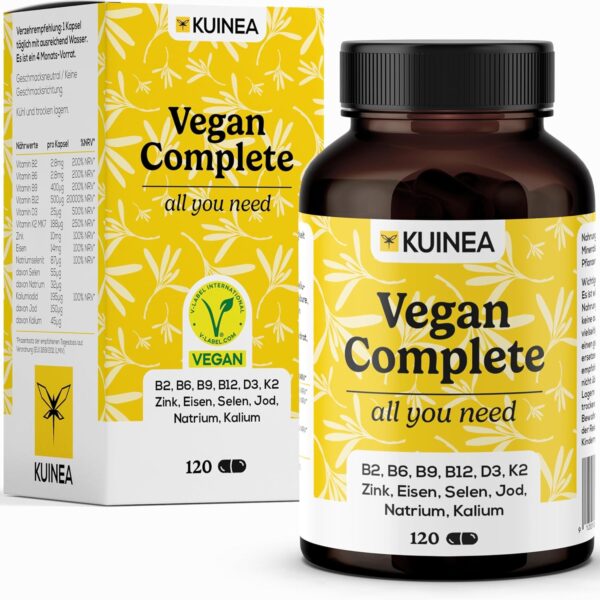 Vegan Complex - All in one Vitamine I 4-MONATS-VORRAT I Vitamin B12 Vegan+D3+K2+B2+B9+B6 + Zink + Eisen + Selen + Jod + Natrium + Kalium - Vegan Vitamine, Vegan Supplements – Bild 9