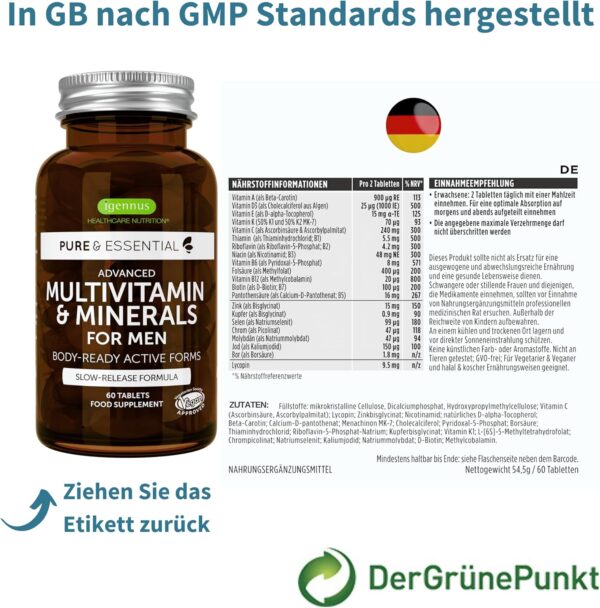 Advanced Multivitamin Tabletten für Männer, 21 Vitamine & Mineralien, angereichert mit Lycopin, Vitamin D, methyliertem B6 und B12 für Energie, Langzeitformel, 180 Tabletten, von Igennus – Bild 6