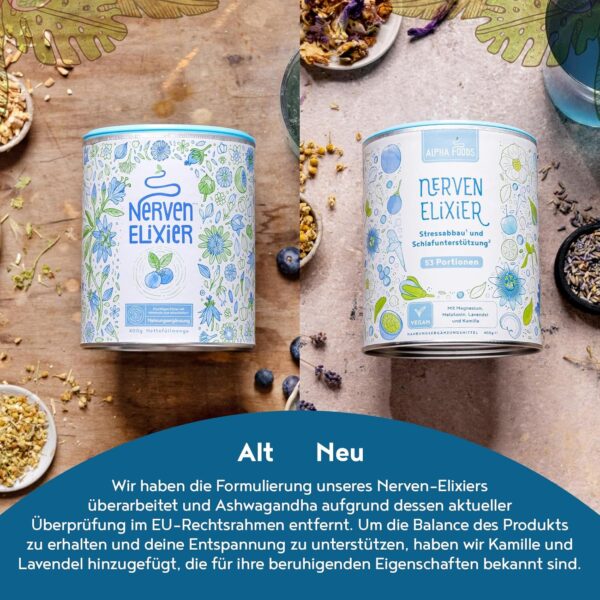 Nerven-Elixier - Melatonin, Magnesium, B-Vitamine & Aminosäuren für natürliches Stressmanagement & Entspannung am Abend - Pflanzliche Mischung mit Blaubeer-Geschmack - 400g Pulver von Alpha Foods – Bild 6