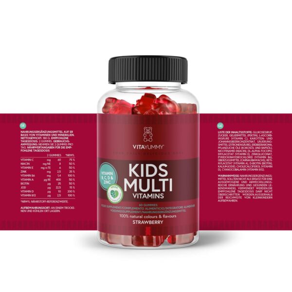 VITAYUMMY Kinder Multivitamin Vegane Vitamine Gummibärchen Erdbeergeschmack - Immunsystem Stärken Kinder - Hochdosiert Vitamin A C D E & B12 - Allergenfrei & Gelatinefrei - 60 Vitamin Gummies 1 Monat – Bild 6
