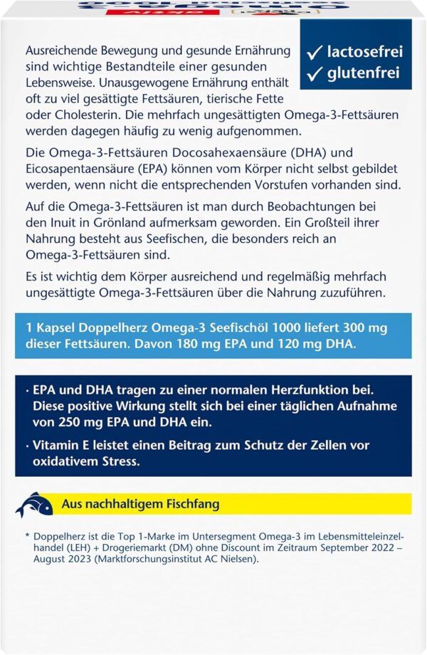Doppelherz Seefischöl Omega-3 1000 - EPA und DHA als Beitrag für die normale Herzfunktion - 80 Kapseln (1er Pack) – Bild 2