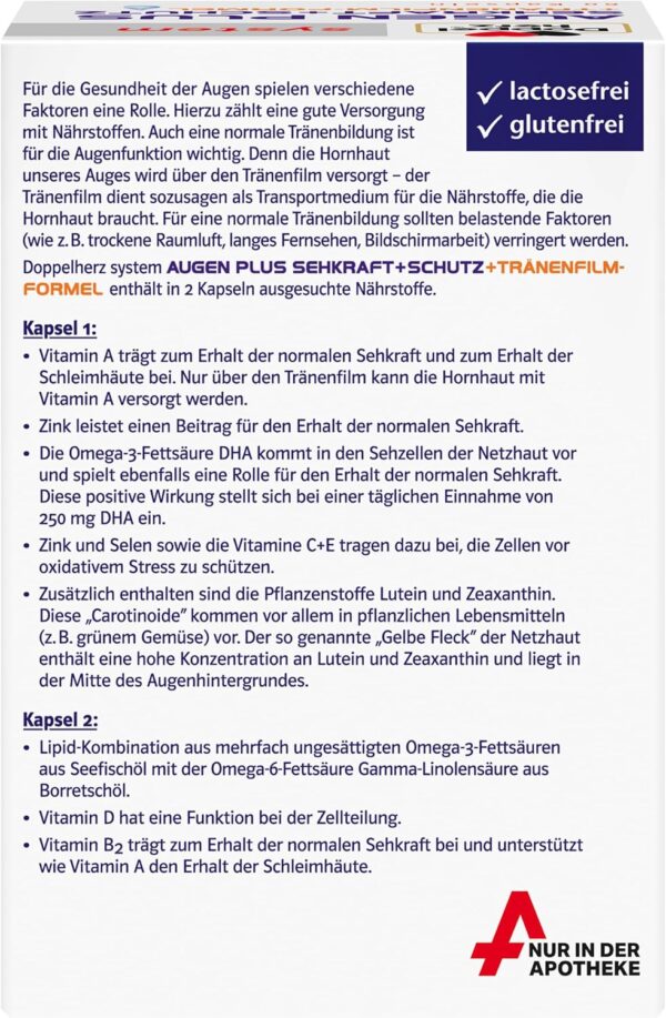 Doppelherz system AUGEN PLUS SEHKRAFT + SCHUTZ – Mit Vitamin A und der Omega-3 Fettsäure DHA als Beitrag für den Erhalt der normalen Sehkraft – 60 Kapseln – Bild 5