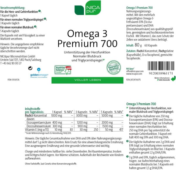 NICApur Omega 3 Premium 700 - Omega-3-Fettsäuren EPA + DHA - 60 Kapseln – Bild 5