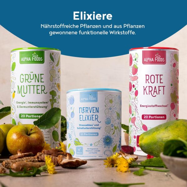 Nerven-Elixier - Melatonin, Magnesium, B-Vitamine & Aminosäuren für natürliches Stressmanagement & Entspannung am Abend - Pflanzliche Mischung mit Blaubeer-Geschmack - 400g Pulver von Alpha Foods – Bild 9