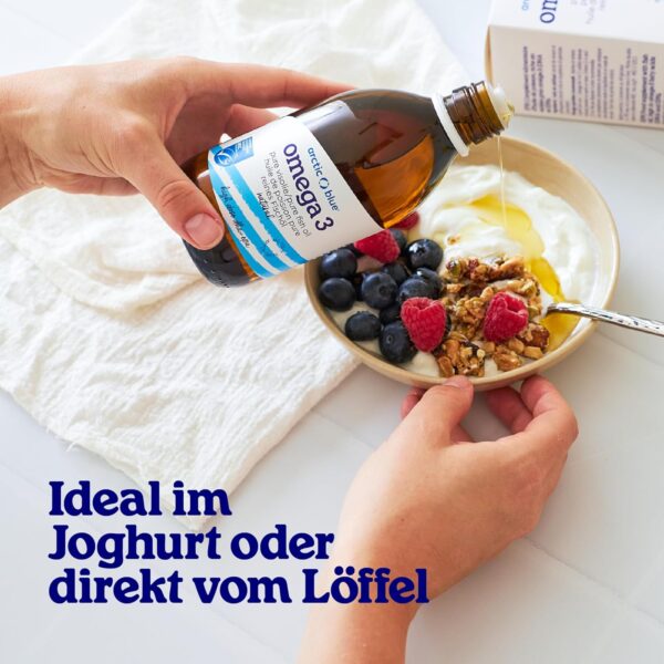 Arctic Blue Omega 3 Fischöl – 250 ml flüssig – MSC-Zertifiziert - hochdosiert mit DHA, EPA und Vitamin D – ohne Aufstoßen oder Fischgeruch – arktisches Fischöl – Orangengeschmack – Bild 7