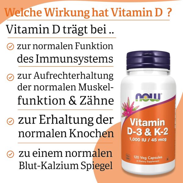 Now Foods, Vitamin D3 & K2, 1.000 IU, 120 Kapseln, Laborgeprüft, Multivitamine, Glutenfrei, Sojafrei, Vegetarisch – Bild 4