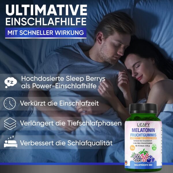 Deep Sleep Fruchtgummis | Hochdosiert | Einschlafhilfe | 130g (60-70 Stück.) | 2 Monate Vorrat | Schnelle Wirkung | Tiefer Schlafen | Schlafqualität verbessern | Made in Germany | – Bild 3