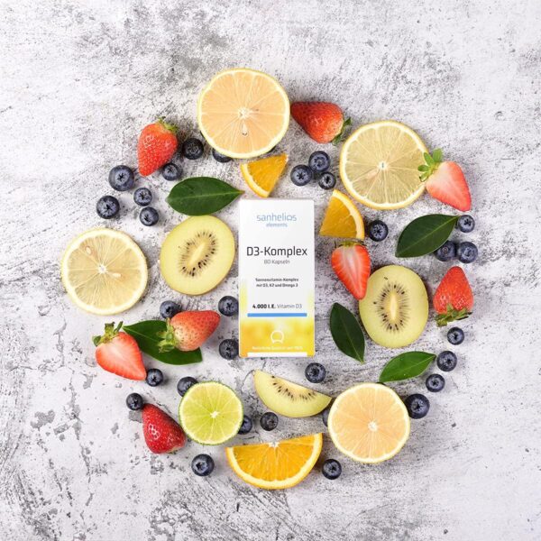 Sanhelios® Sonnenvitamin-Komplex - 4000 I.E. Vitamin D3 + K2 (MK7) & Omega-3 Fettsäuren - 80 Kapseln = 400 Tage rund um versorgt - Nur Premium Zutaten - Hergestellt & geprüft in Deutschland – Bild 2