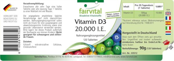 Fairvital | Vitamin D3 20.000 I.E. Depot - 120 Tabletten - HOCHDOSIERT - Cholecalciferol - nur 1 Tablette alle 20 Tage – Bild 8
