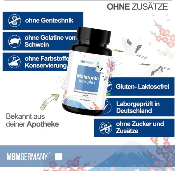 MBMGermany® Melatonin Schlaftabletten hochdosiert [SOFORT EFFEKT] mit Baldrianwurzel-Extrakt + Laborgeprüft in Deutschland – Bild 4