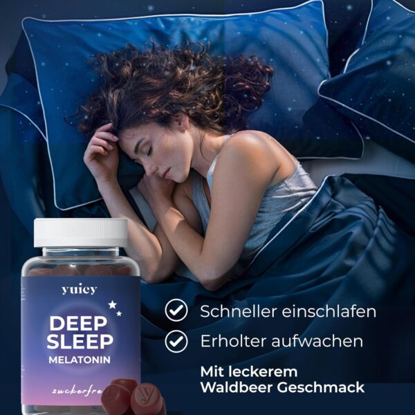 YUICY Melatonin Gummies – 60 Stk. Extrem Leckere & Zuckerfreie Gummibärchen zum Einschlafen - 0,5mg Melatonin Hochdosiert & Vegan - Bewährte Einschlafhilfe Erwachsene - Deep Sleep – Bild 2