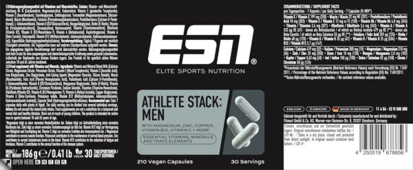 ESN Vitalstoff Basicbundle, 2er Bundle aus Athlete Stack Men & Omega 3, alle essentiellen Vitamine, Mineralstoffe und hochdosiertes Fischöl - made in Germany – Bild 7