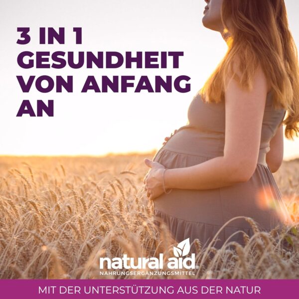 natural aid Daily Vegan Vitamin B12 Kapseln [100% vegan] 120 Stück Folsäure 3in1 laborgeprüft o. Zusätze in DE hergestellt Kinderwunsch Schwangerschaft Stillzeit Vitamin B12 – Bild 3