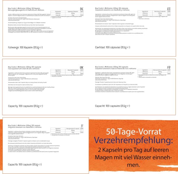 Now Foods, L-Methionin, 500 mg, 100 Kapseln, Laborgeprüft, Aminosäure, Vitamin B6, Glutenfrei, Sojafrei, Ohne Gentechnik – Bild 5
