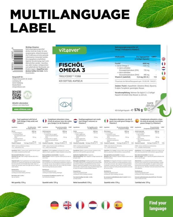 Omega 3 mit 420 Kapseln - 4000 mg Fischöl pro Tag mit EPA & DHA in Triglycerid-Form - Aufwendig gereinigt aus nachhaltigem Fischfang – Bild 6
