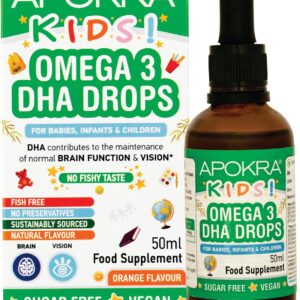 Omega 3 Vegan – Ohne Fischgeschmack – Veganes Omega 3 Öl für Säuglinge, Kleinkinder und Kinder – Nachhaltiges Algenöl, Alternative zu Fischöl – 50 ml | APOKRA Kids Vegan Omega 3 Algenöl
