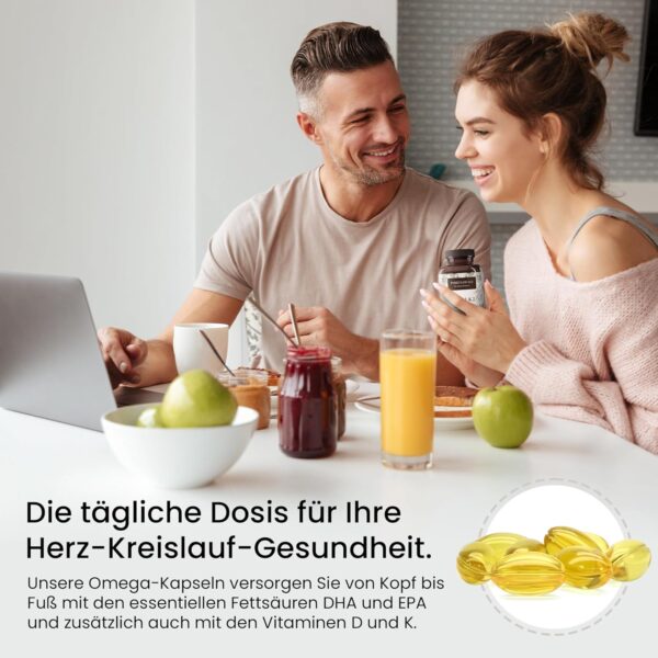 Omega 3 + Vitamin D3, K2 MK7 All-Trans mikroverkapselt - Premium Essentials O3-D3-K2 hochdosiert - Fischöl mit essentiellen EPA & DHA Fettsäuren | Fisch Öl Omega3 Fish Oil Tropfen | 240 Kapseln – Bild 4