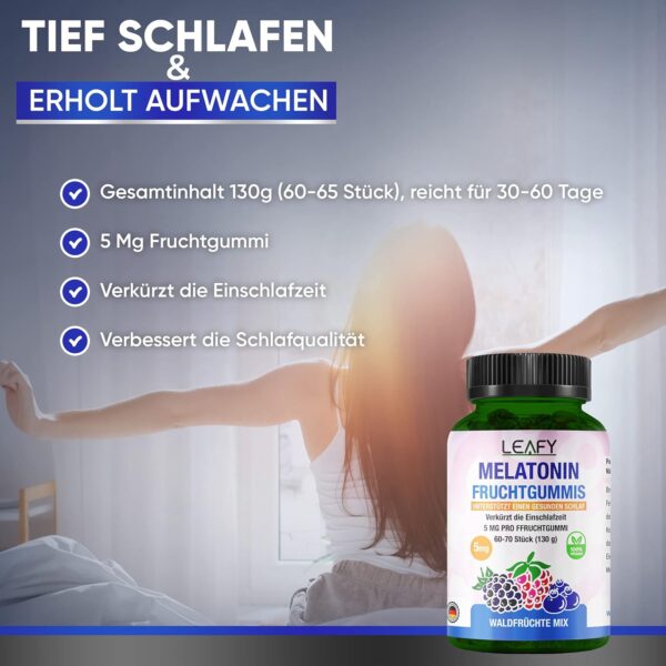 Deep Sleep Fruchtgummis | Hochdosiert | Einschlafhilfe | 130g (60-70 Stück.) | 2 Monate Vorrat | Schnelle Wirkung | Tiefer Schlafen | Schlafqualität verbessern | Made in Germany | – Bild 5