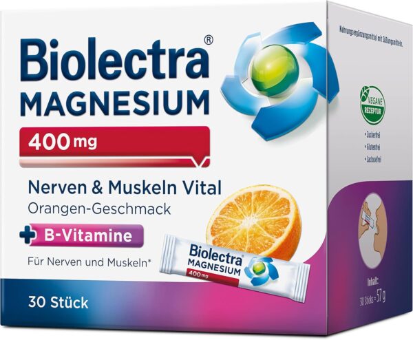 Biolectra 400 mg Nerven & Muskeln Vital Orange, 30 Stück: Für starke Nerven und entspannte Muskeln, mit Magnesium und B-Vitaminen, hochdosiert