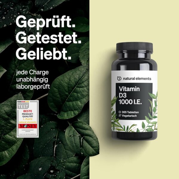 Vitamin D3 1000 I.E. – 365 Tabletten im Jahresvorrat – Vitamin D für Knochen und Immunsystem – hochdosiert, ohne unnötige Zusätze – in Deutschland produziert & laborgeprüft – Bild 4