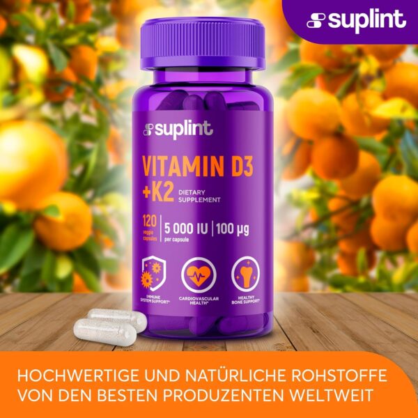 Vitamin D3 + K2 5000 IU | 2 In 1 | Für Knochen, Herz Und Gesundheit | Täglicher Unterstützungskomplex Für Frauen Und Männer | Nicht-GMO, Glutenfrei, Vegan | 120 Kapseln – Bild 7