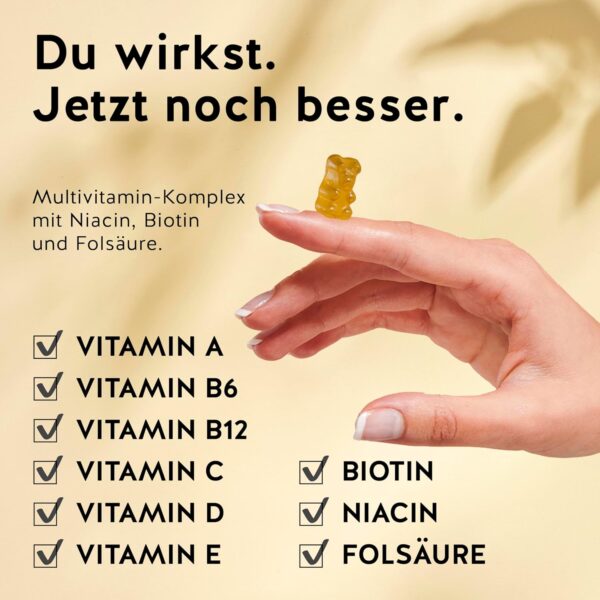 Multivitamin Gummibärchen Hochdosiert - Immun-Komplex mit Vitaminen A C D E und B-Vitamine B12 B6 Biotin Folsäure - 90 Stück - Vegan - Zuckerfrei - Bears with Benefits – Bild 3