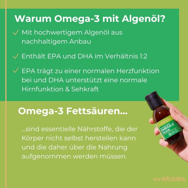 Viktilabs© - Omega 3 Algenöl vegan | Totox-Wert ≤ 5 | Hochdosierte Formel: Enthält 3,86 g Algenöl pro Tagesdosis mit 579 mg EPA und 1158 mg DHA | Ergänzt durch Vitamin D3 und Olivenöl | 1x Flasche – Bild 2