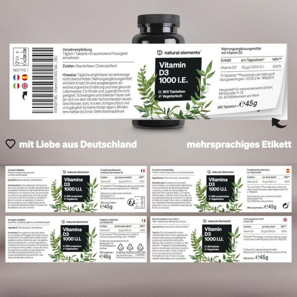 Vitamin D3 1000 I.E. – 365 Tabletten im Jahresvorrat – Vitamin D für Knochen und Immunsystem – hochdosiert, ohne unnötige Zusätze – in Deutschland produziert & laborgeprüft – Bild 5