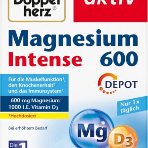 Doppelherz Magnesium 600 Intense DEPOT - 600 mg hochdosiertes Magnesium + 1000 I.E. Vitamin D pro Tablette - 30 DEPOT-Tabletten