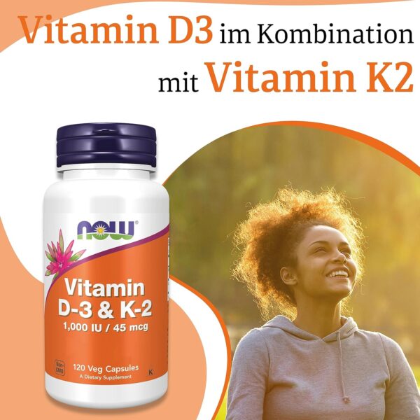Now Foods, Vitamin D3 & K2, 1.000 IU, 120 Kapseln, Laborgeprüft, Multivitamine, Glutenfrei, Sojafrei, Vegetarisch – Bild 3