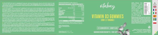 Vitabay Vitamin D3 Gummies 1000 IE | 120 vegane Gummibärchen für Kinder mit Orangengeschmack | Ohne Gelatine | Aus Flechten gewonnen | Laborgeprüft & hergestellt aus hochwertigen Rohstoffen – Bild 2