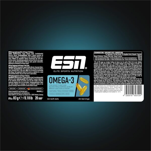 ESN Omega-3, 60 Kapseln, hochdosiertes EPA & DHA, unterstützt Herz, Gehirn & mehr, 1200 mg EPA & 900 mg DHA pro Portion, regelmäßig geprüft - made in Germany – Bild 4