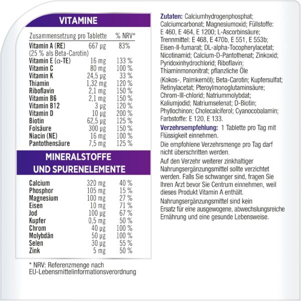 Multivitamin - Centrum Für Sie, 60 St. - Hochwertiges Nahrungsergänzungsmittel mit Mikronährstoffen speziell für Frauen - Vitamine, Mineralstoffe und Spurenelemente zur täglichen Komplettversorgung – Bild 7